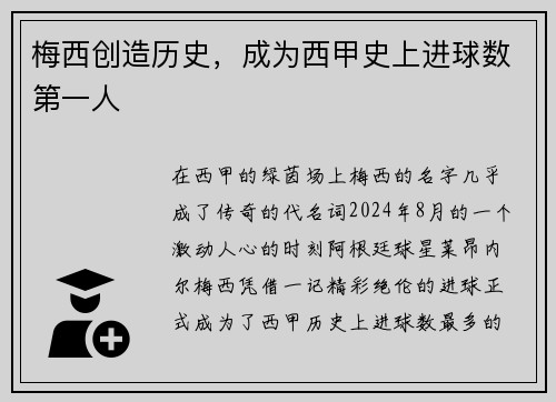 梅西创造历史，成为西甲史上进球数第一人